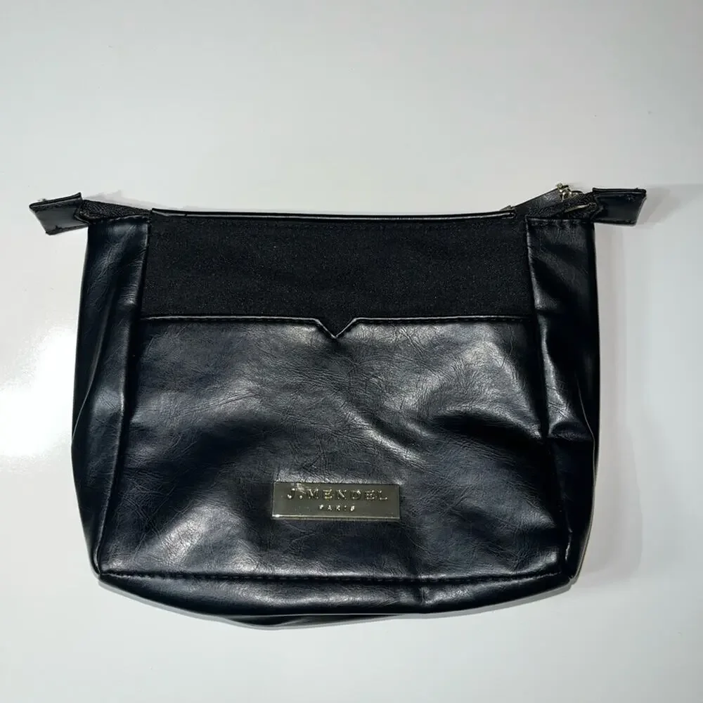 J. Mendel Cosmetic Clutch Bag black faux leather gold zipper